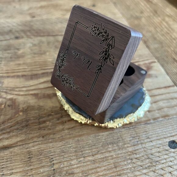 “We Do” Engraved 3 Slot Wooden Ring Box - NWT - Picture 5 of 6